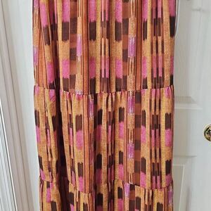 Isaac Mizrahi Live! Multicolored Ikat Print Tiered Maxi Skirt-Small